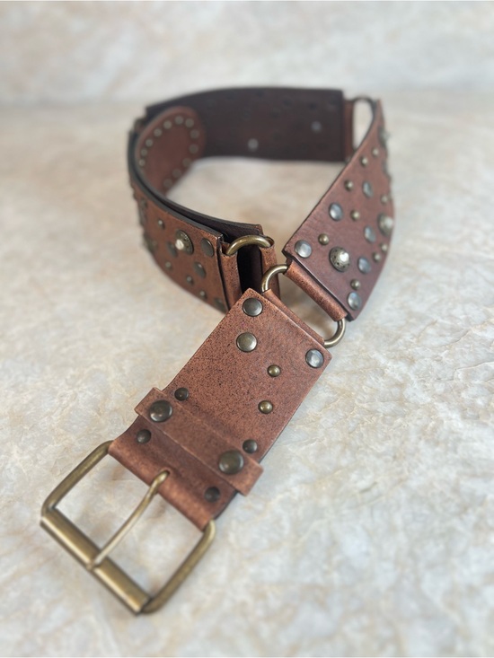 Nanny (Made in Italy) Brown Studded Leather Belt with 